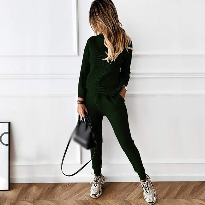 Γυναικεία ρούχα Turtleneck μονόχρωμη μοντέρνα μπλούζα + παντελόνι και πουλόβερ για γυναίκες_voghion.com