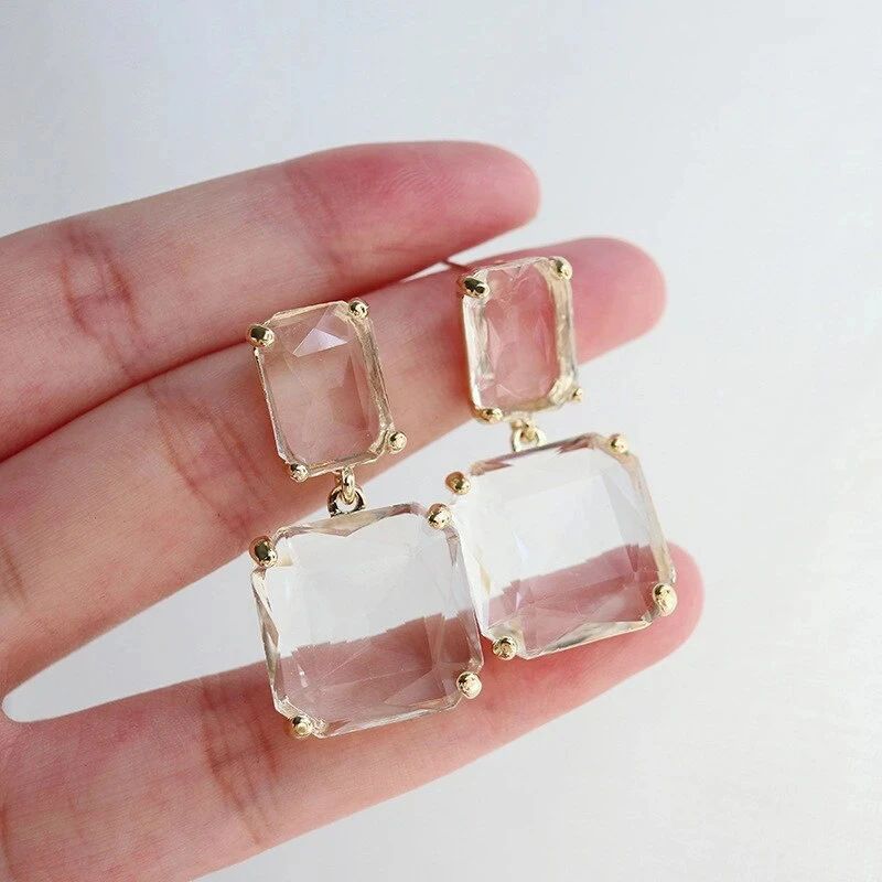 Orecchini grandi esagerati con ganci per orecchini in zircone cubico quadrato trasparente colorato_voghion.com