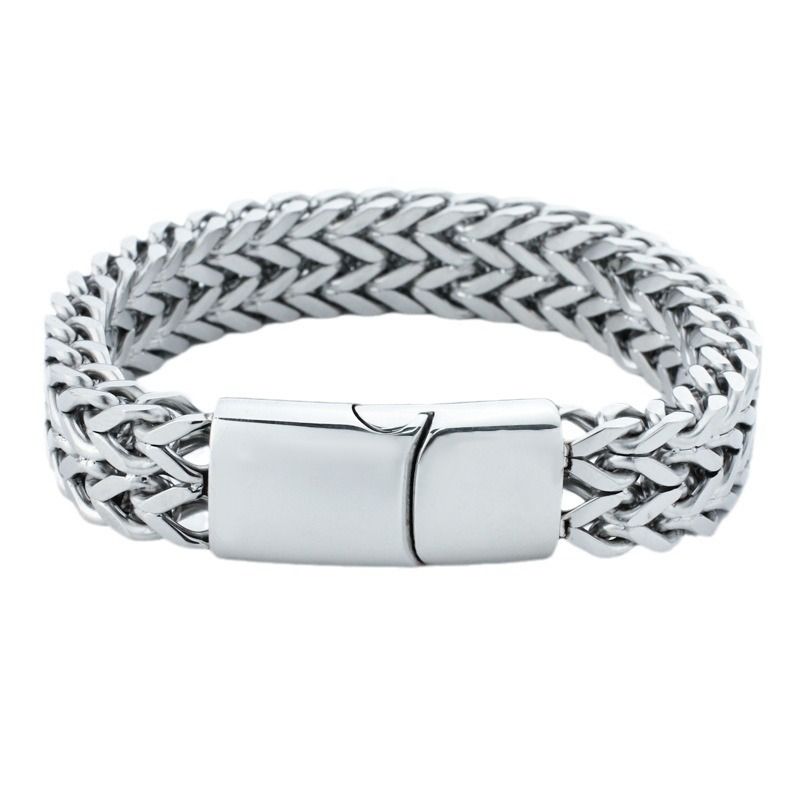 Trendy Titanium Stainless Steel Woven Double Row Front And Back Dragon Bone Magnetic Clasp Men's Bracelet Jewelry_voghion.com
