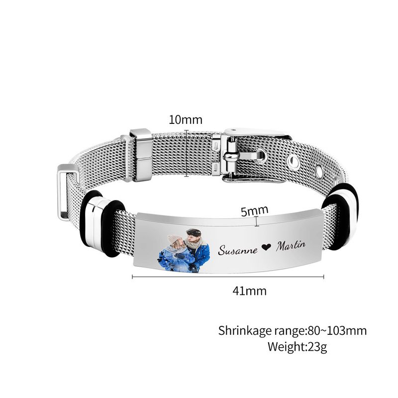 Braccialetto da polso curvo in acciaio inossidabile con incisione e stampa a colori, da uomo, con cinturino in maglia alla moda, gioielli_voghion.com