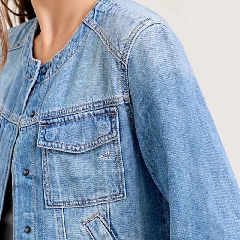 Damenbekleidung Kurze Langarm Retro Arbeitskleidung Multi Pocket Jeansjacke Damen_voghion.com