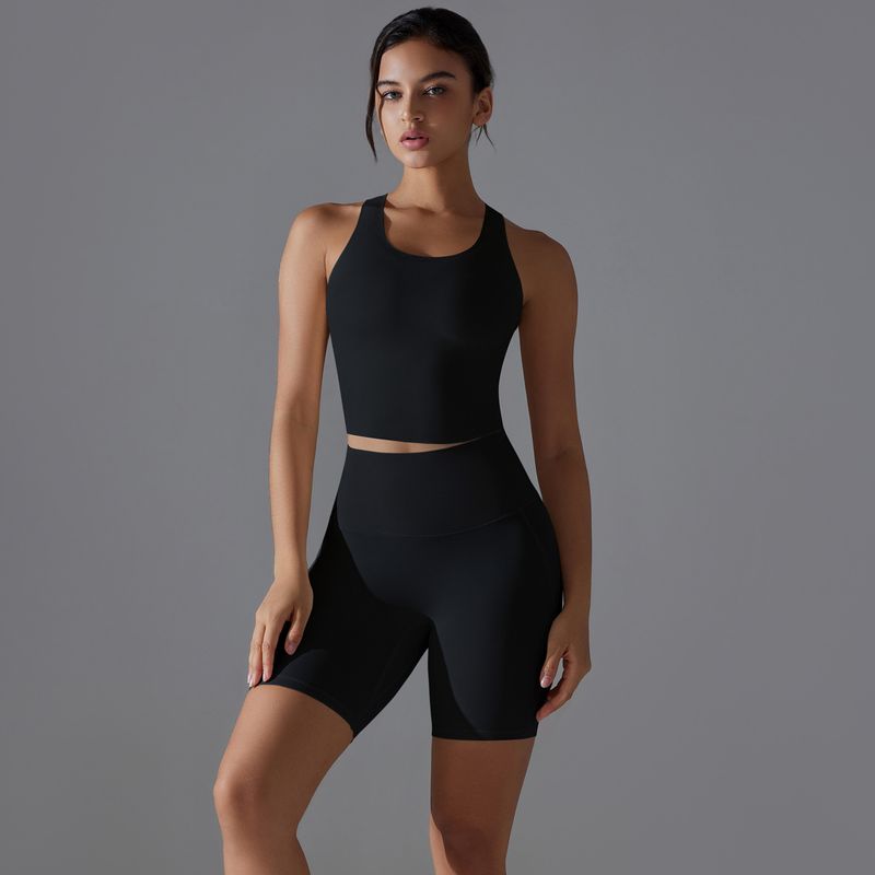 New backless no underwear, shorts, yoga suit set, sports running and fitness two-piece set_voghion.com