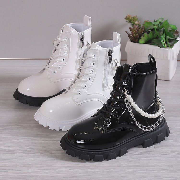 Chaussures pour enfants automne et hiver nouvelles bottes Martin à semelles épaisses et à chaîne en perles pour femmes, bottes courtes décontractées à la mode pour femmes_voghion.com