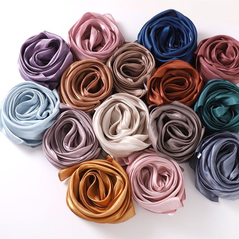 Unisex Solid color soft shimmering satin scarf women's scarf sunblock shawl Muslim_voghion.com