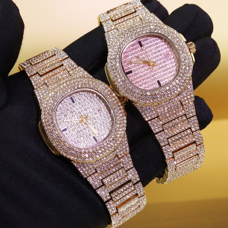 Orologio Hip Hop con diamanti, orologio con cielo stellato e calendario, orologio al quarzo, orologio Hip Hop con diamanti_voghion.com