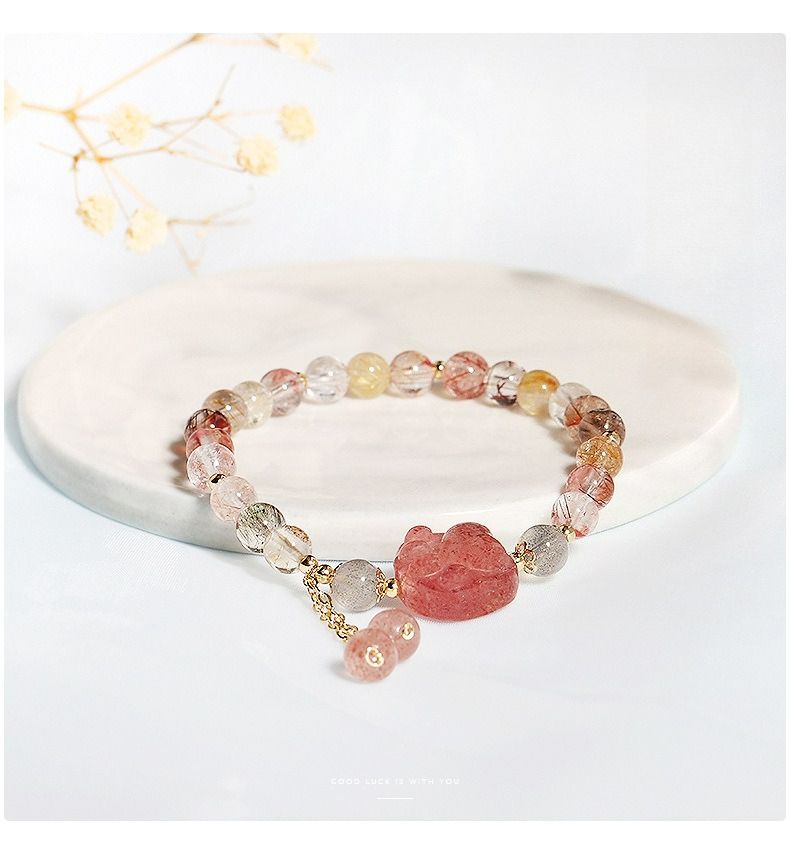 Round Natural Crystal Bracelet Niche Design Fringed Bracelet Strawberry Crystal Cat Claw Bracelet Bracelet Jewelry Gifts_voghion.com