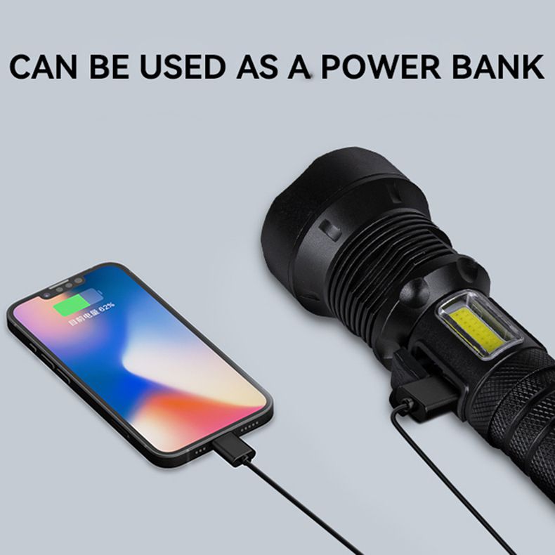 XHP70 High Brightness Aluminum Alloy Zoom Emergency Rechargeable Outdoor Camping COB Flashlight XHP90_voghion.com