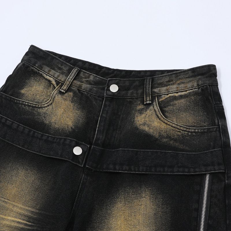 Herrenbekleidung Washed Old Denim Kurzarmjacke Weite Beinhose Anzug Herren Loose Summer Ins Denim Anzug_voghion.com