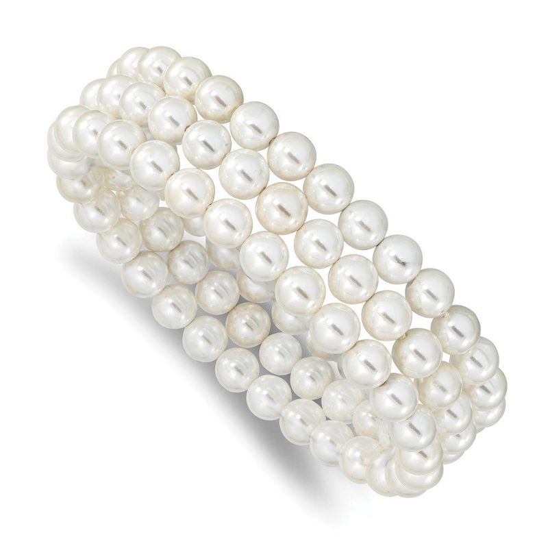 Majestik 7-8mm White Shell Pearl Hand-knotted Set Of 3 Stretch Bracelets_voghion.com