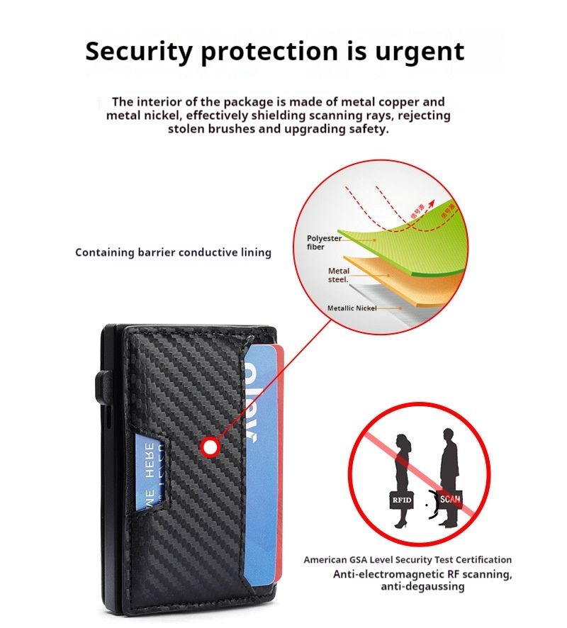 New High-quality Aluminum Alloy Card Wallet, Leather Men's Wallet, Carbon Fiber Leather Wallet, Men's Wallet_voghion.com