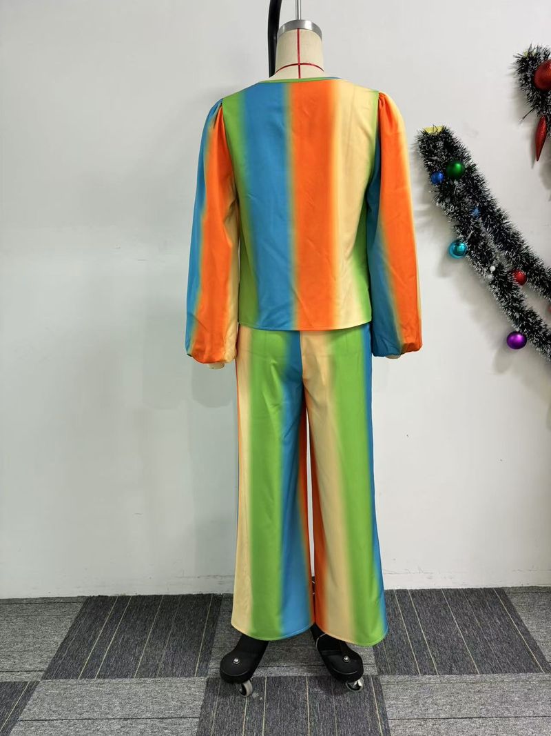Women's Clothing Printed Swing Collar Wide Leg Pants Suit_voghion.com