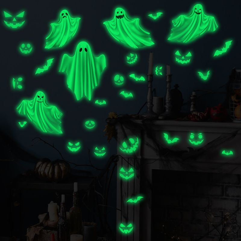 Glow In The Dark Halloween Wall Stickers - 6PCS Ghost Bat Spider Fluorescent Decals For Home Party Decor (20x15cm)_voghion.com