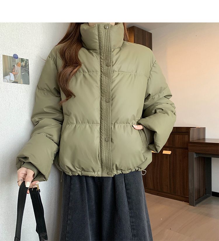 Dameskleding Koreaanse versie korte opstaande kraag kleine winterjassen katoenen jas voor dames eenvoudige losse versie rits pufferjack effen kleur_voghion.com
