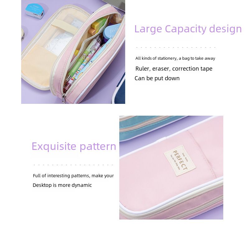 Cross-border Macaron Composite Cloth Pencil Case Large Capacity ins Japanese Student Multifunctional Pencil Case Simple Pencil Case Wholesale_voghion.com