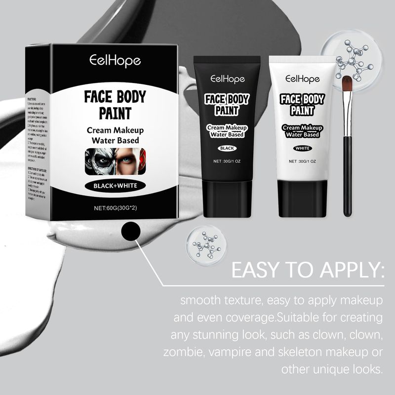 Eelhope Halloween black and white foundation paint cream easily covers skin color clown makeup effect foundation paint cream_voghion.com