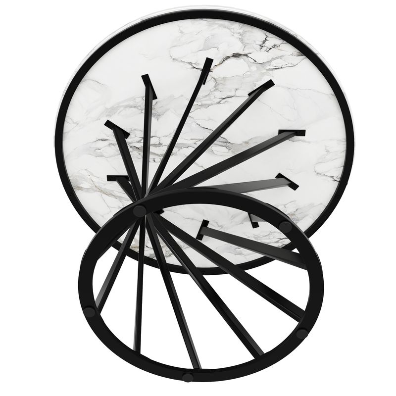 Runder Esstisch 80x76cm Mit Marmorplatte, Schwarze Beine_voghion.com