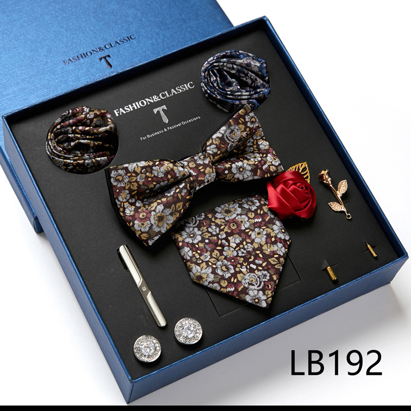 Men's Ties & Handkerchiefs fashionable business solid color flower tie square scarf 8-piece combination set_voghion.com
