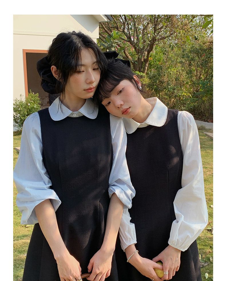 Gonna nera corta della Elf High School Song Ming, versione coreana, abito senza maniche per donne primaverili, gonna lunga_voghion.com