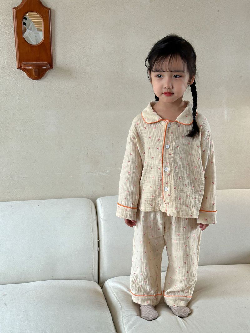 Pijamas para niños, conjunto de manga larga de gasa de algodón para primavera y otoño para niñas y niños, ropa para el hogar_voghion.com