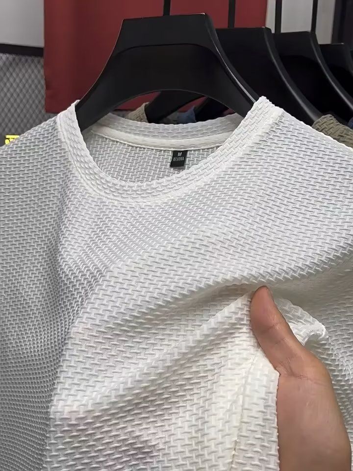 2023 New Elastic Bamboo Mesh Ice Silk For Men Short Sleeved Round Neck Half Sleeved Bottom Shirt Summer Men's T-shirt_voghion.com