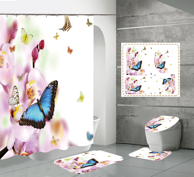 Tenda da doccia divisoria per bagno impermeabile in poliestere con stampa digitale ad alta definizione in stile farfalla_voghion.com
