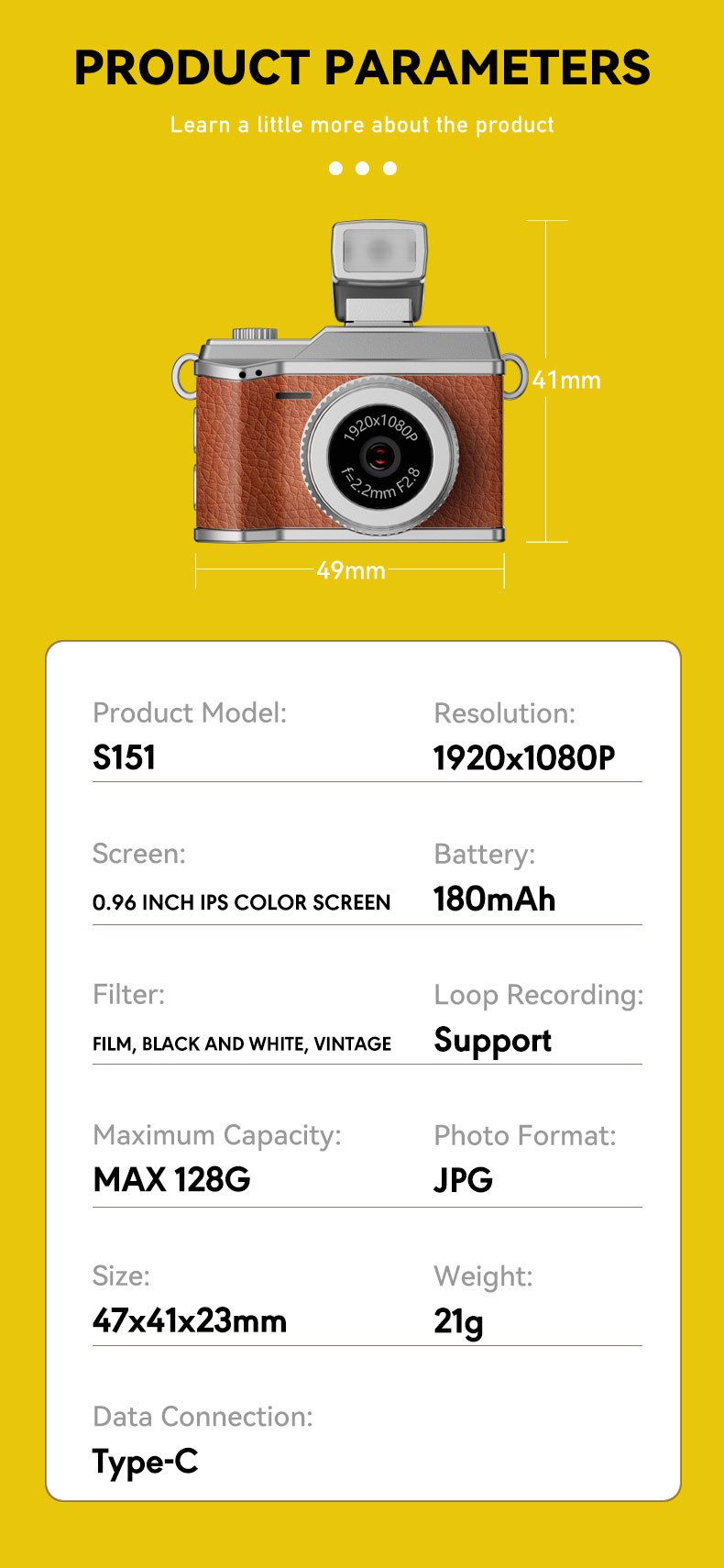 Compact Retro CCD Camera For Students - Mini Thumb-Sized Digital Camera With 0.96" HD Screen, 100MP, USB 2.0, TF Card Slot (Brown/Black/White/Green)_voghion.com