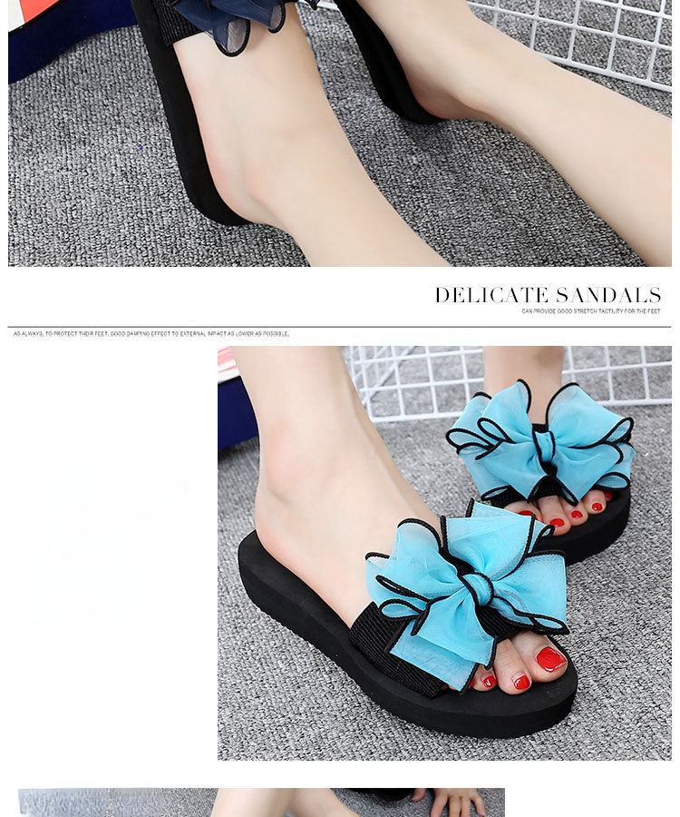 Sandales d'été, pantoufles à nœud pour femmes, talons hauts, tongs, chaussures compensées à la mode, semelles à plateforme, chaussures de plage portées en dehors du bord de mer_voghion.com