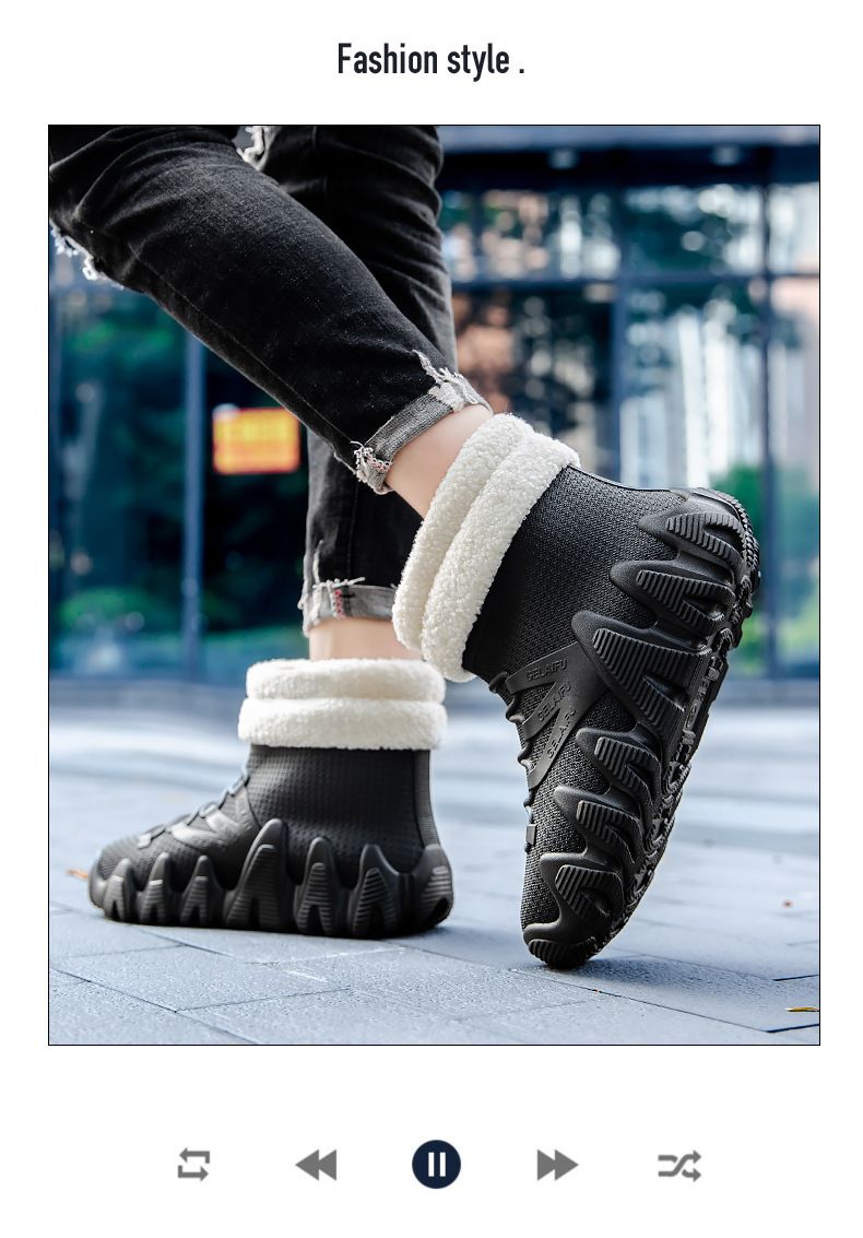 Waterdichte PVC heren mid-top sneeuwlaarzen met verdikte onderkant, antislip, mode, casual, fleece gevoerd, warm, dual-use werkschoenen van rubber_voghion.com