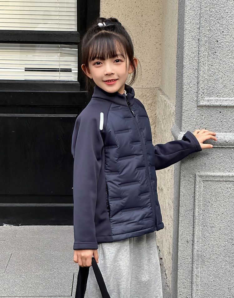 Kids' Sherpa-Lined Puffer Jacket - Winter & Spring Warm Zip-Up Coat With Stand Collar, Lightweight Quilted Outerwear For Boys & Girls (100-170cm)_voghion.com