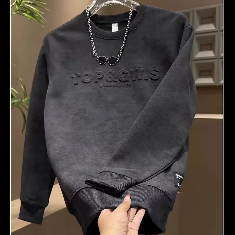 Heavyweight Fleece-Lined Men's Sweatshirt – Loose Fit Crewneck Pullover For Winter & Autumn (Black/Gray/Apricot, M-3XL)_voghion.com