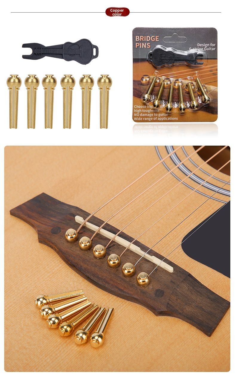 Folk Pure Copper Cones Brass Posts Peg Puller Extension Sustain Guitar String Fixing Pegs Set_voghion.com