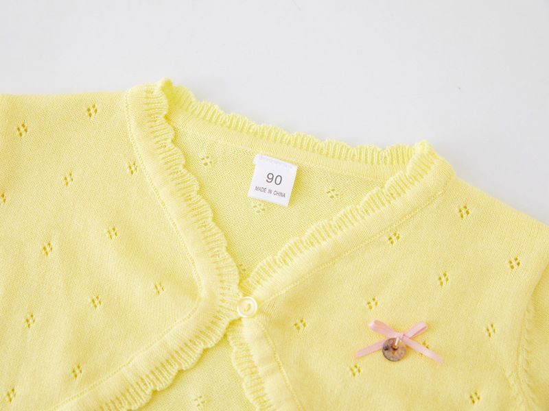 Cardigan élégant en tricot pour fille avec nœud et châle – Robe d'été légère et formelle pour 8 à 16 ans (blanc/rose/jaune)_voghion.com
