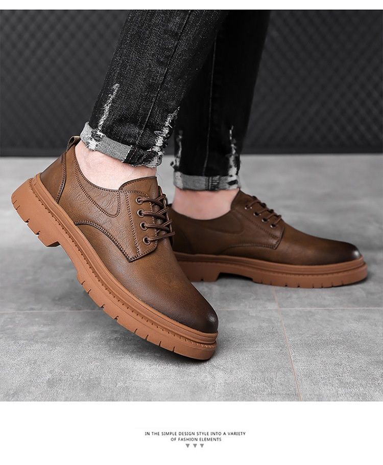 Glide Leather Frühling/Sommer Britische Derby-Schuhe mit dicker Sohle, lässige Herren-Martin-Stiefel, formelle Schuhe für Hochzeiten und Arbeit, niedrige Schafthöhe_voghion.com
