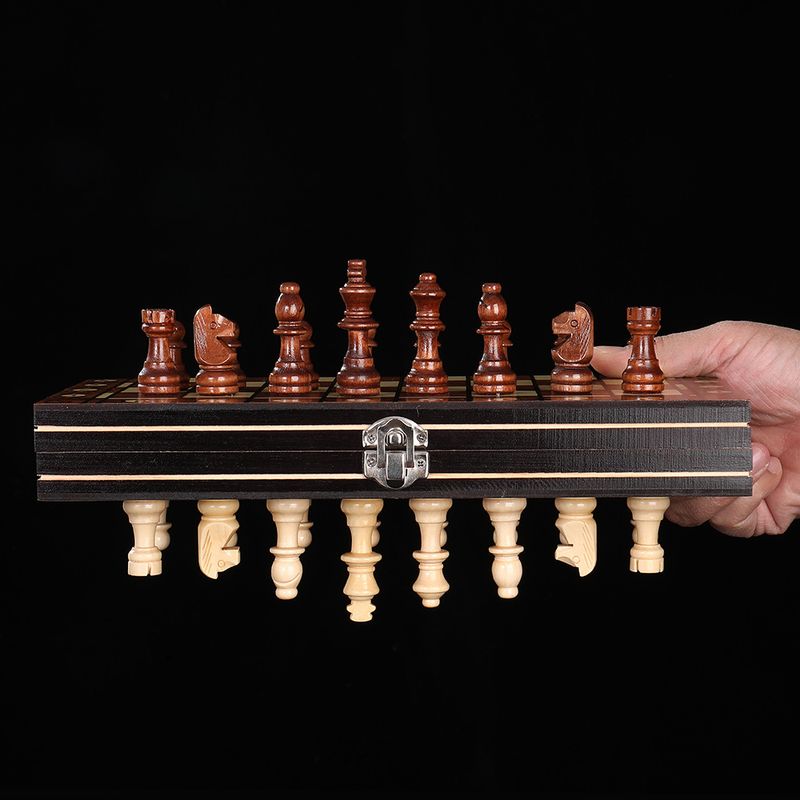 Holz Magnet Schach 3-in-1 Set Tragbare Faltbare Puzzle Wettbewerb Brettspiel Spielzeug_voghion.com