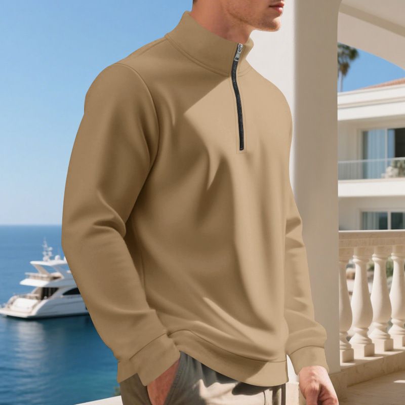 Herren-Pullover mit Fleecefutter und halbem Reißverschluss in Übergröße – lässiger, einfarbiger Hoodie für Herbst und Winter_voghion.com