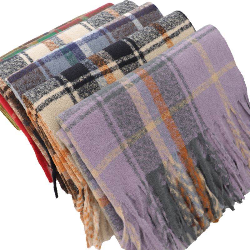 Cashmere Plaid Scarf Warm Thick Shawl Autumn Winter Korean Style High-end Versatile Neck Warmer For Women_voghion.com