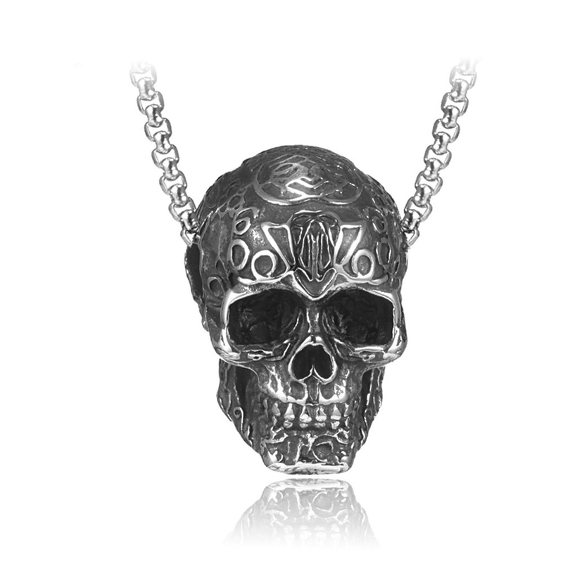 Fashion Men's Stainless Steel Skull Necklace Punk Hip Hop Necklaces for Men Jewelry Creative Accessories Party Gift_voghion.com