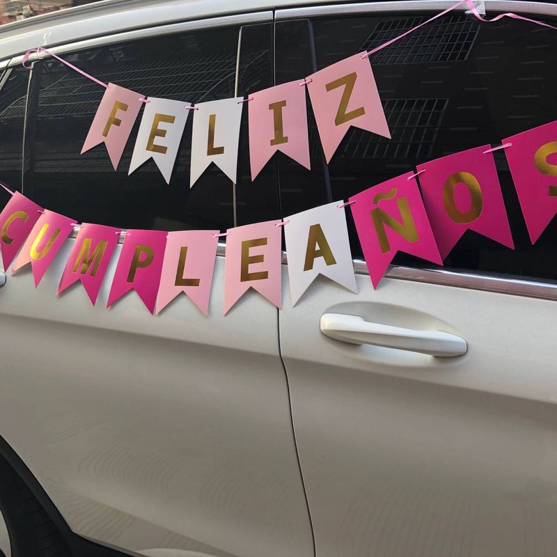 Bandiera di compleanno spagnola carta glitterata carta fluorescente lettere spagnole striscia appesa stampa a caldo bandiera a coda di pesce bandiera a corda striscione appeso_voghion.com