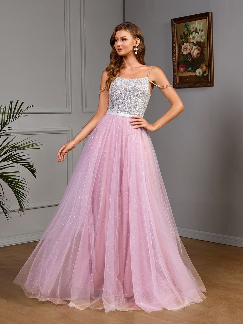 Robe de bal élégante en tulle pailleté – Robe de mariée bustier coupe trapèze ornée de sequins scintillants (Violet, S-XL)_voghion.com