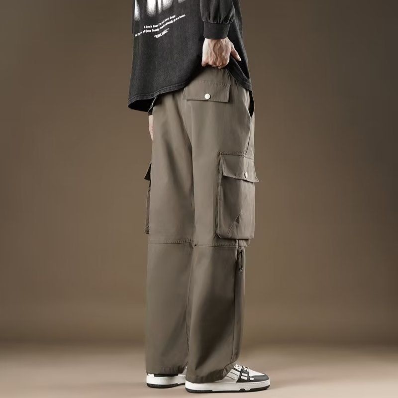Herrenbekleidung Funktionelle Angriffshose Herren Herbst Trendy Lockere Arbeitshose mit weitem Bein High Street Gerade Freizeithose_voghion.com