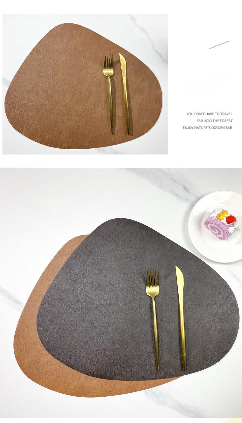 Nordic Cowhide Grain Water Drop Shape Leather Placemat Double-Sided Non-Slip PU Heat Insulation Restaurant Hotel Dining_voghion.com