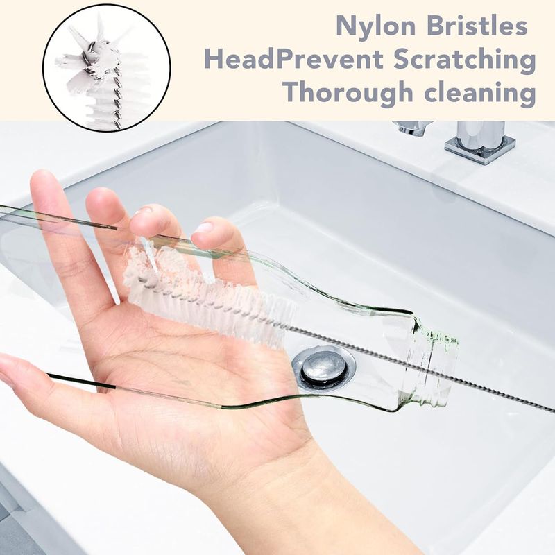 3 Stück Flaschenreinigungsbürsten, lange Nylon-Rohrbürste mit biegsamen, flexiblen Griffen für Flaschen mit schmalem Hals, Tassen, Rohre, Tassendeckel_voghion.com