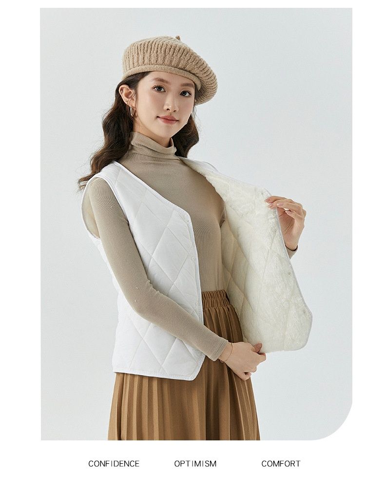 Women's Clothing Shanxuan Autumn Winter Short Fleece-Lined Inner Liner Warm Home Comfortable Simple Women's Vest 8021_voghion.com
