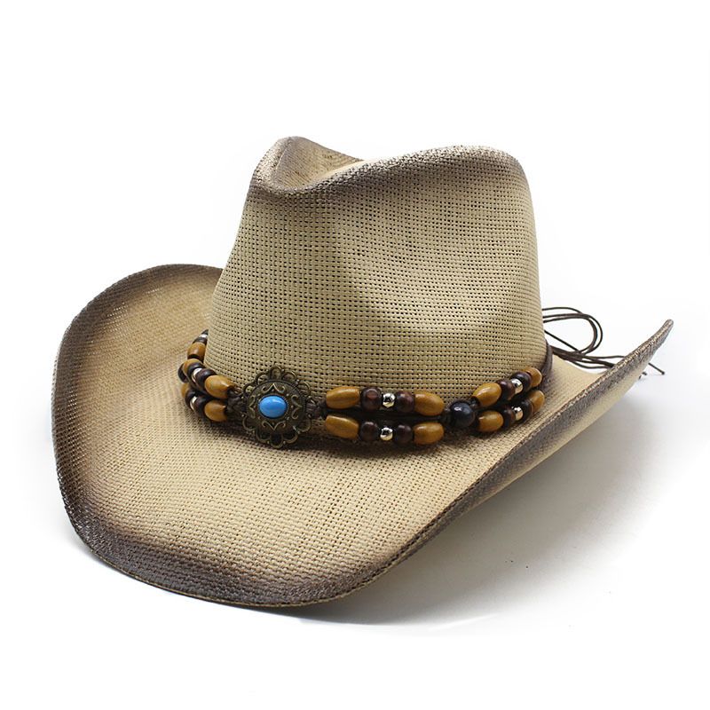 Spring and summer outing curled edge western cowboy outdoor sun fishing straw hat_voghion.com