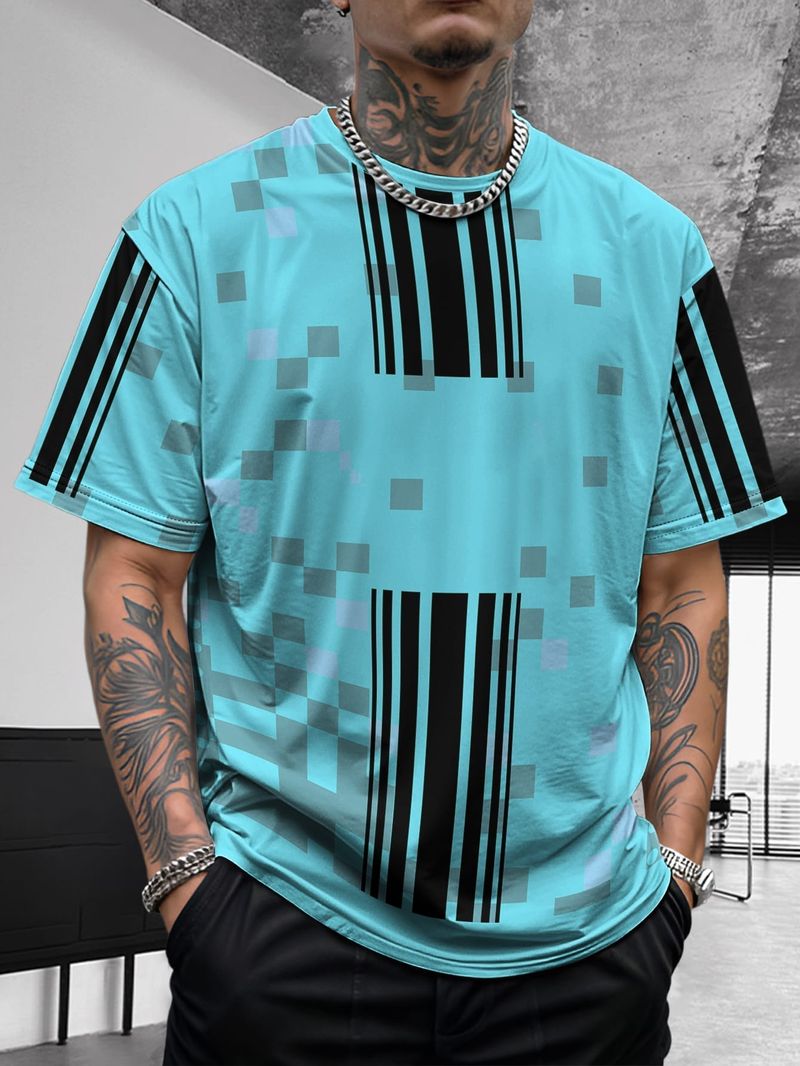 Camicia estiva da uomo a maniche corte, sportiva, comoda e traspirante, effetto seta ghiacciata, con effetto tie-dye a contrasto_voghion.com