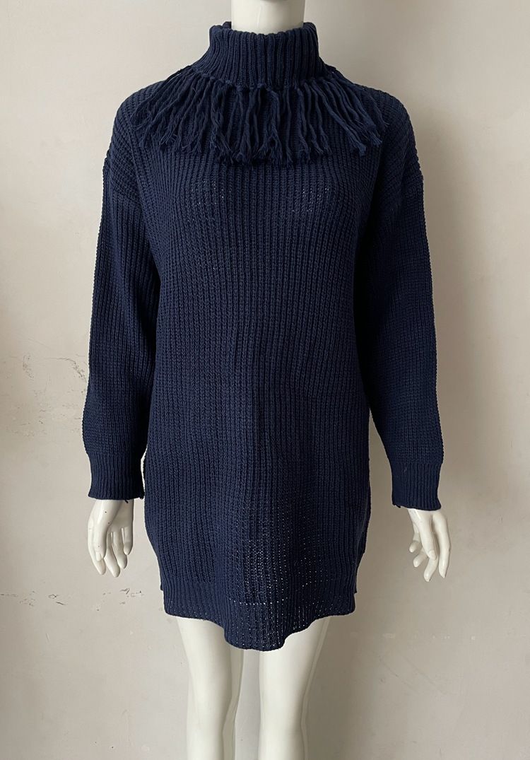 Maglione oversize con collo alto e frange – Abito tunica in maglia grossa (S-XXXL, 7 colori)_voghion.com