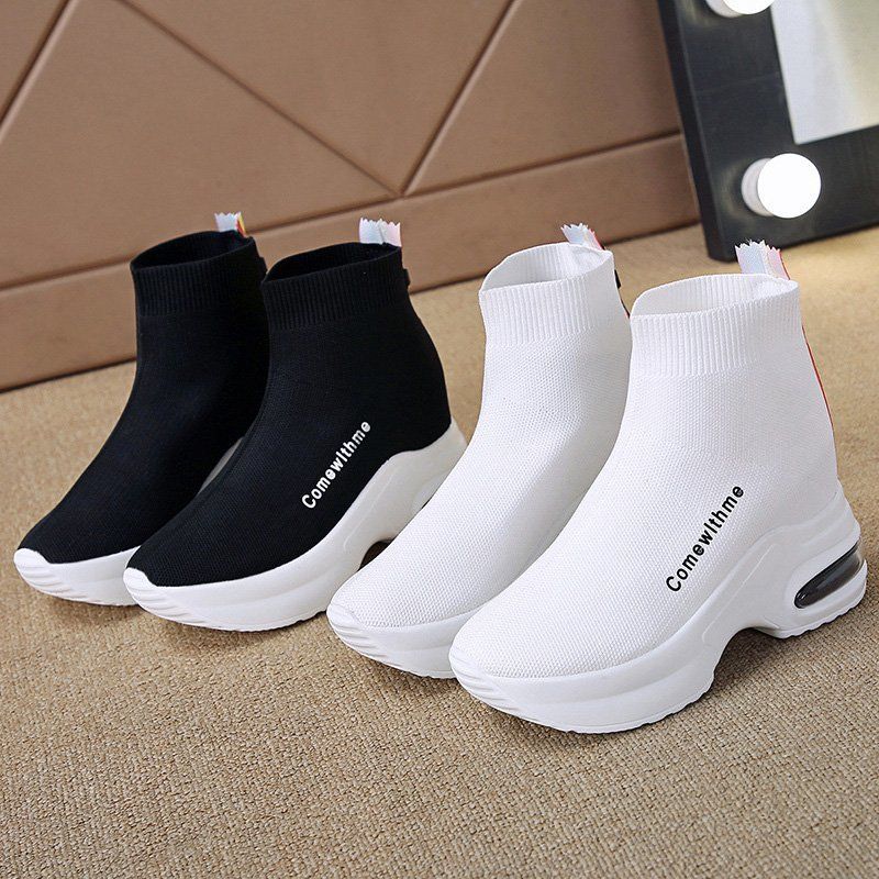 Women's Chunky Sole Platform Sneakers - Breathable High-Top Lace-Up Shoes With Back Zipper For Casual & Sporty Style_voghion.com