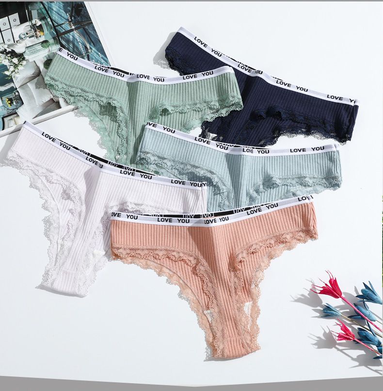 New Pure Cotton Thong, Low Waisted Female Underwear, Lace Women's T-shaped Pants_voghion.com