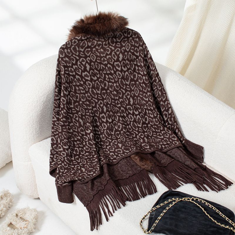 Manteau en tricot à col léopard pour femme, pull ample à manches chauve-souris et bordure croisée, automne/hiver_voghion.com
