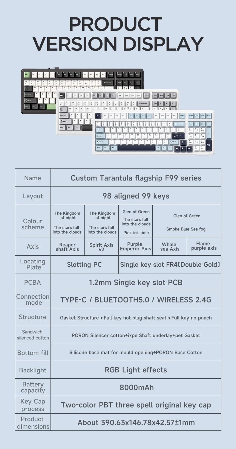 Aula F99 Gaming Tastiera meccanica Drei Mode 2,4g Drahtlose Bluetooth Wired Hot Swap PBT Dichtung RGB per PC Laptop Gamer 99 Tasti_voghion.com